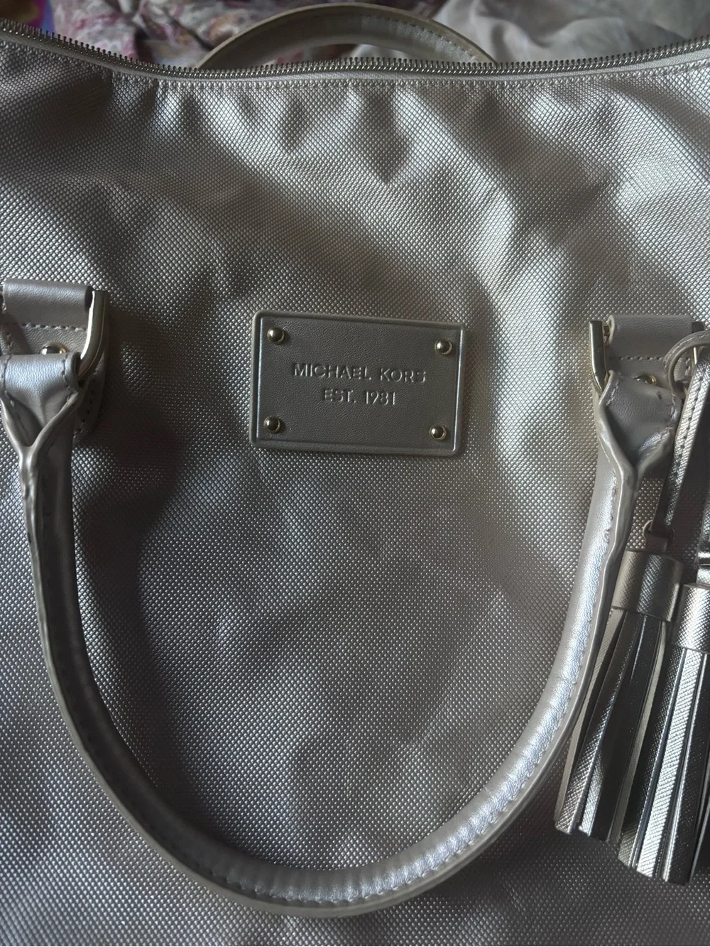 Michael Kors Metallic Pearl Weekender Tote with Tassel
